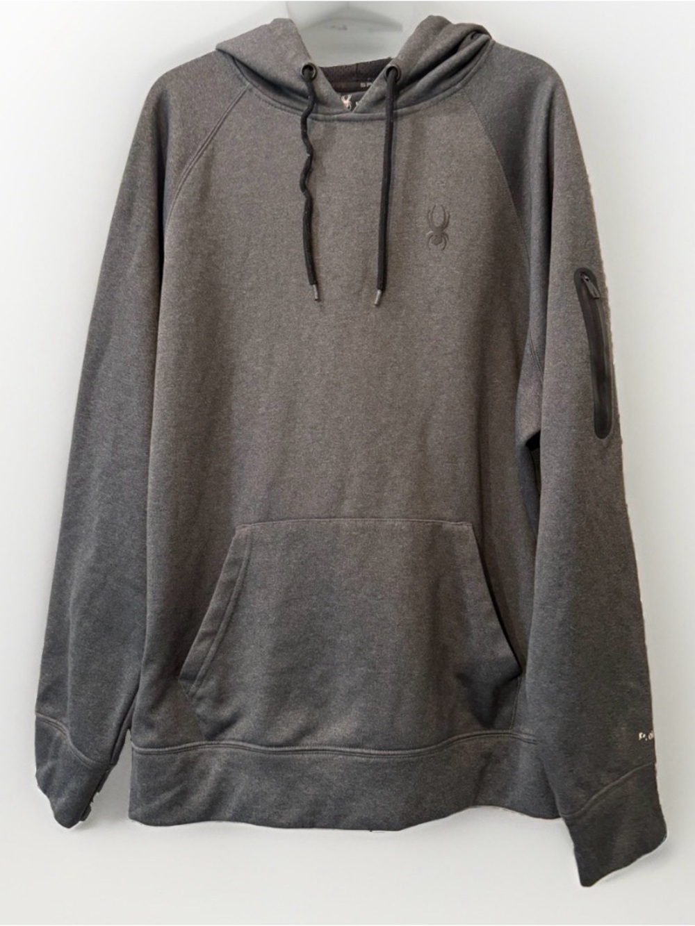 Spyder Active Long Sleeve Hoodie Mens XL Gray Light logo Stash Pocket